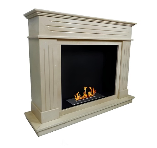 Биокамин в мраморном портале "Русский огонь" Варшава Crema Marfil